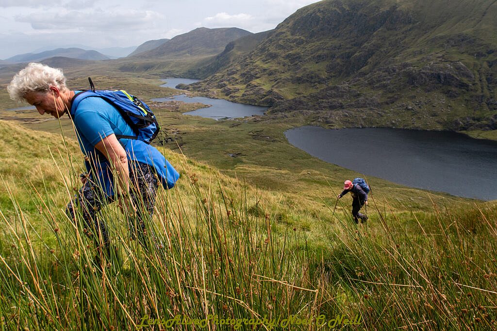 Beautiful landscape view on hillwalking route Coumanare Lakes Loop & Goulin Hill