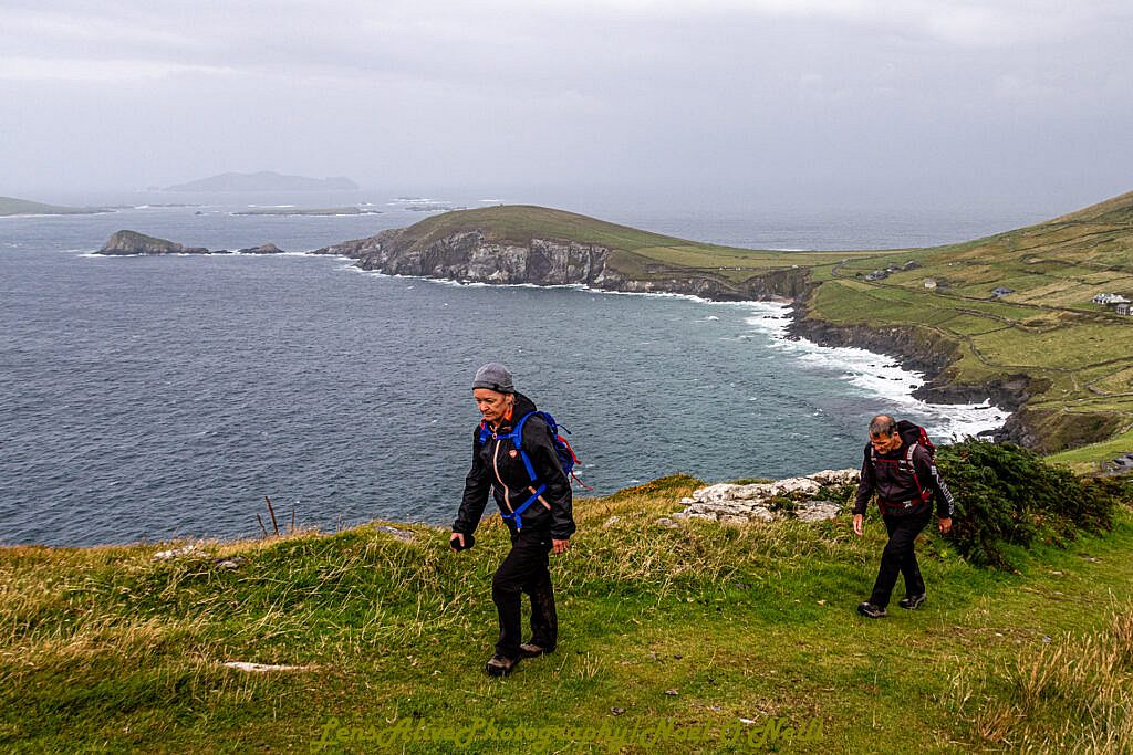 Beautiful landscape view on hillwalking route Coumeenole (Com Dhineól) to Ventry via Fán along The Dingle Way