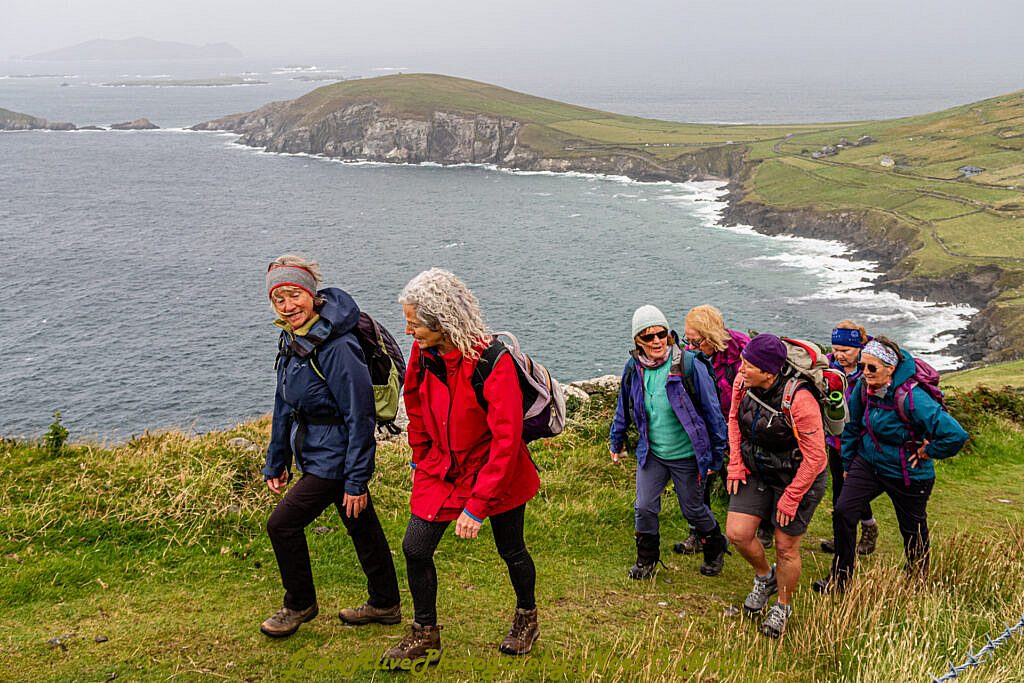 Beautiful landscape view on hillwalking route Coumeenole (Com Dhineól) to Ventry via Fán along The Dingle Way