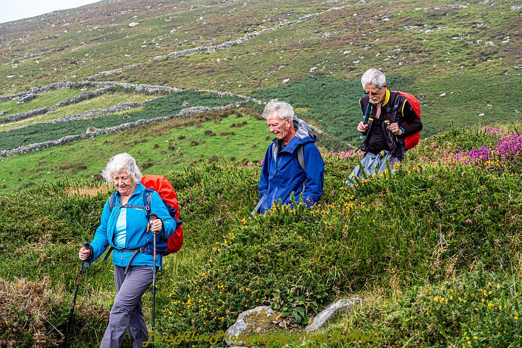 Beautiful landscape view on hillwalking route Coumeenole (Com Dhineól) to Ventry via Fán along The Dingle Way