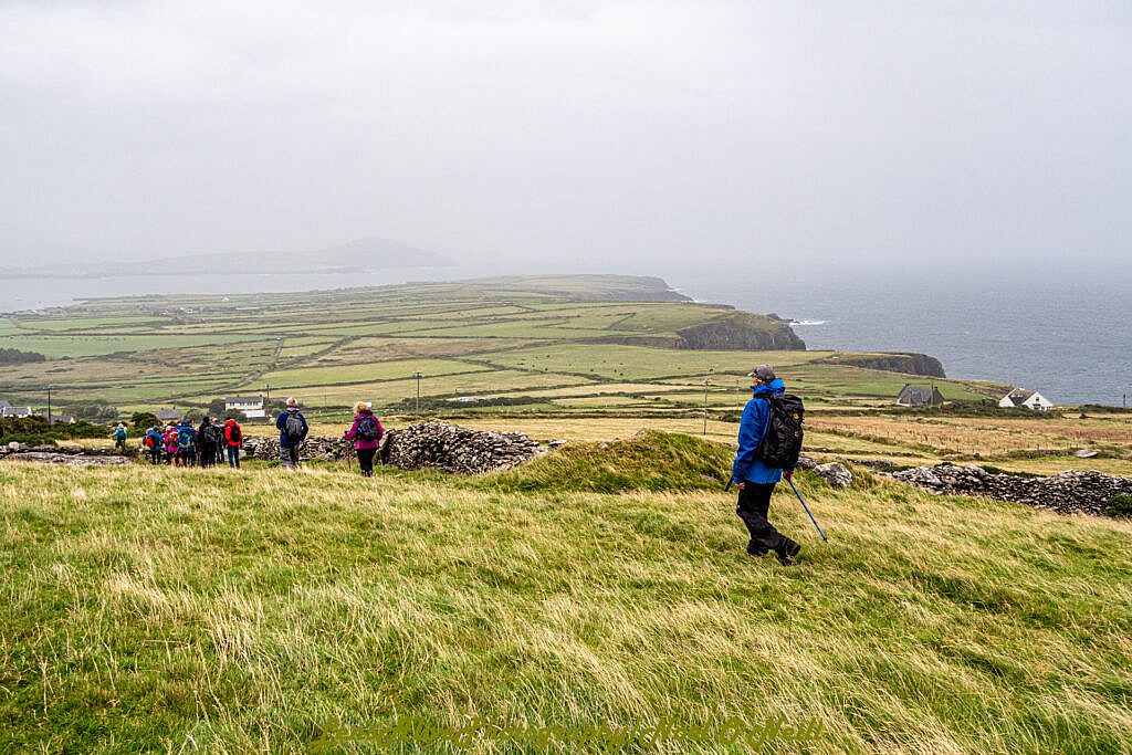 Beautiful landscape view on hillwalking route Coumeenole (Com Dhineól) to Ventry via Fán along The Dingle Way
